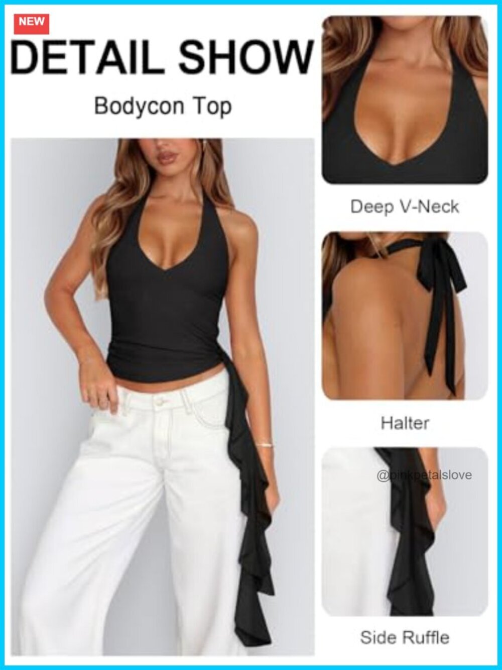 Mesh Open Back Tie Halter Crop Top Deep V Neck Tank Going Out - Picture 5 of 7